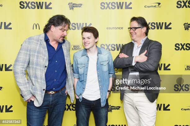 Actor Josh Wiggins and co-Directors Alex Smith and Andrew J. Smith attend the "Walking Out" premiere during 2017 SXSW Conference and Festivals at the...