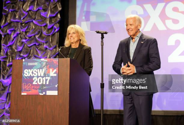 Dr. Jill Biden and Vice President Joe Biden speak onstage at "The Urgency Of Now: Launching The Biden Cancer Initiative' during 2017 SXSW Conference...
