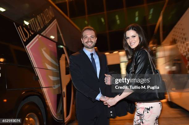 Citta' di Palermo new President Paul Baccaglini and Thais Souza Wiggers arrive before the Serie A match between US Citta di Palermo and AS Roma at...