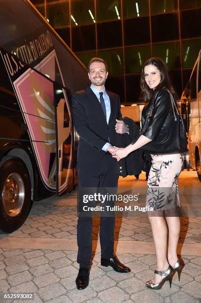Citta' di Palermo new President Paul Baccaglini and Thais Souza Wiggers arrive before the Serie A match between US Citta di Palermo and AS Roma at...