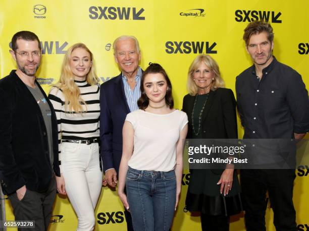 Game of Thrones" writer/director producer D.B. Weiss, actress Sophie Turner, Vice President Joe Biden, actress Maisie Williams, Dr. Jill Biden and...