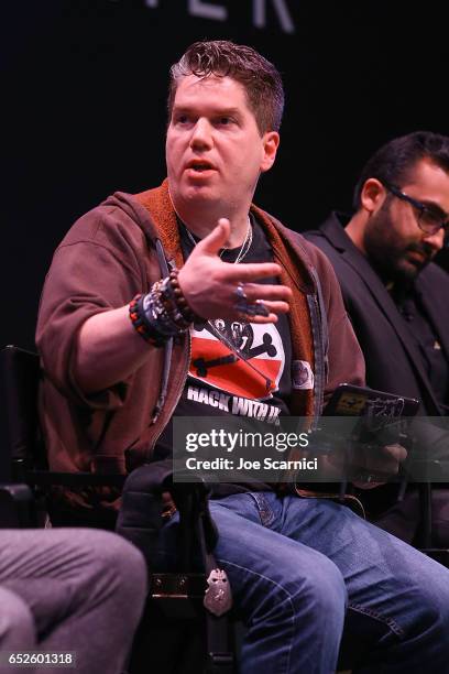 Jayson Street speaks onstage during the Breakthrough panel on cyberterror at the "Nat Geo Further Base Camp" At SXSW 2017 - Day 3 on March 12, 2017...