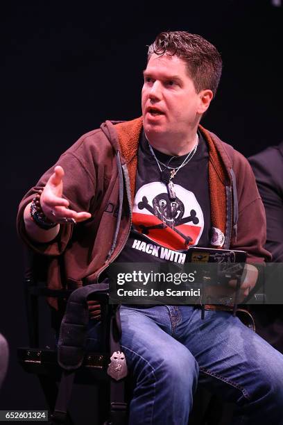 Jayson Street speaks onstage during the Breakthrough panel on cyberterror at the "Nat Geo Further Base Camp" At SXSW 2017 - Day 3 on March 12, 2017...