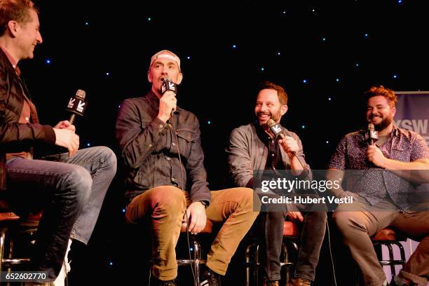 Actors Scott Aukerman, Seth Morris, Nick Kroll, and Jon Gabrus perform onstage at Comedy Bang Bang during the 2017 SXSW Conference and Festivals at...