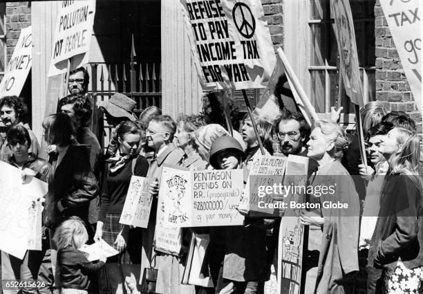 Thoreau Walkers join a silent vigil outside the Old State House in Boston, April 15, 1970.