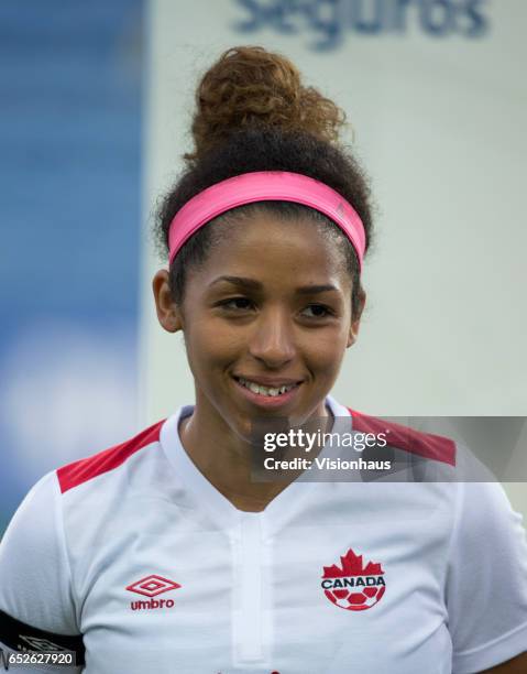 Desiree Scott of Canada during the 2017 Algarve Cup Final between Spain and Canada at the Estadio Algarve on March 08, 2017 in Faro, Portugal.