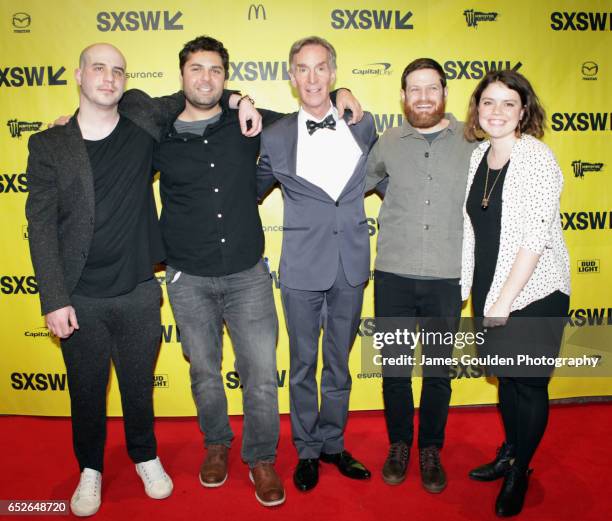 Producer Nick Pampenella, director David Alvarado, documentary subject Bill Nye, director Jason Sussberg and Kate McLean attend the premiere of "Bill...