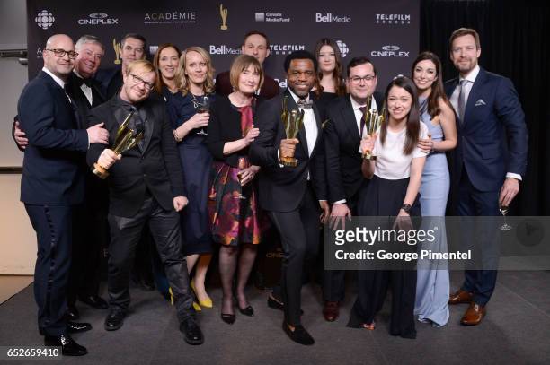 Cast Of Orphan Black pose in the press room at the 2017 Canadian Screen Awards at Sony Centre For Performing Arts on March 12, 2017 in Toronto,...