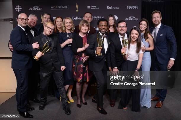 Cast Of Orphan Black pose in the press room at the 2017 Canadian Screen Awards at Sony Centre For Performing Arts on March 12, 2017 in Toronto,...