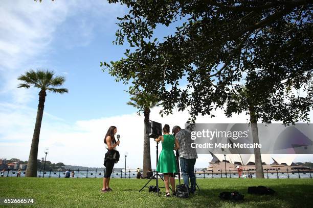 Ella Nelson talks to media during the Australian Athletics Championships Launch on March 13, 2017 in Sydney, Australia.