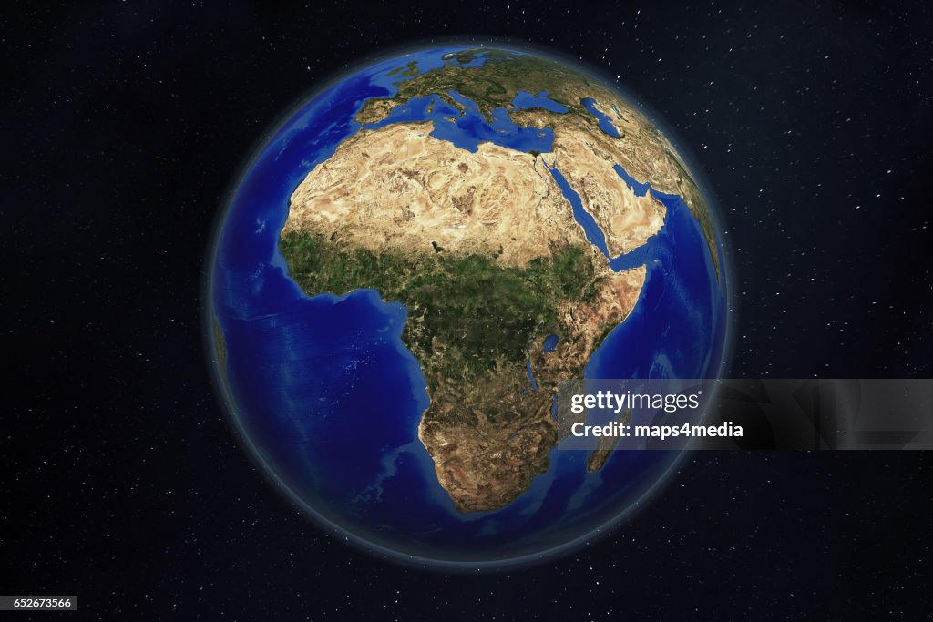 CONTINENT SERIES, AFRICA: a satellite and 3d rendered world globe earth image of Africa.