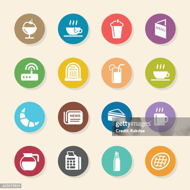stockillustraties, clipart, cartoons en iconen met cafe icons - kleur circle serie - citroen frisdrank