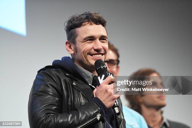 Actor/director James Franco speaks onstage during the "The Disaster Artist" premiere 2017 SXSW Conference and Festivals on March 12, 2017 in Austin,...
