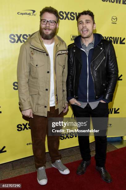 Seth Rogen and James Franco attend the premiere of "The Disaster Artist" during the 2017 SXSW Conference And Festivals at the Paramount Theater on...