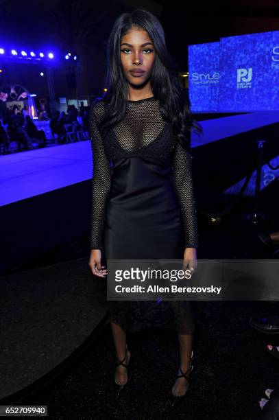 Singer Diamond White attends the debut of Thomas Wylde's "Warrior II" collection at Pacific Design Center on March 12, 2017 in West Hollywood,...