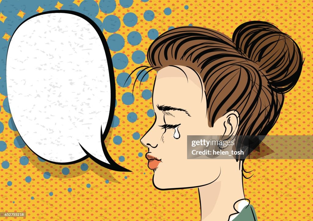 Beautiful Brunette Girl Style Pop Art Crying High-Res Vector Graphic ...