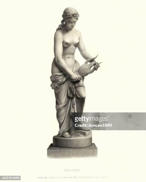 stockillustraties, clipart, cartoons en iconen met standbeeld van sappho - greek statue