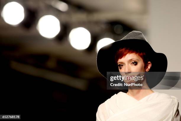 Model presents a creation from the Portuguese fashion designer Dino Alves Fall/Winter 2017/2018 collection during the Lisbon Fashion Week -...