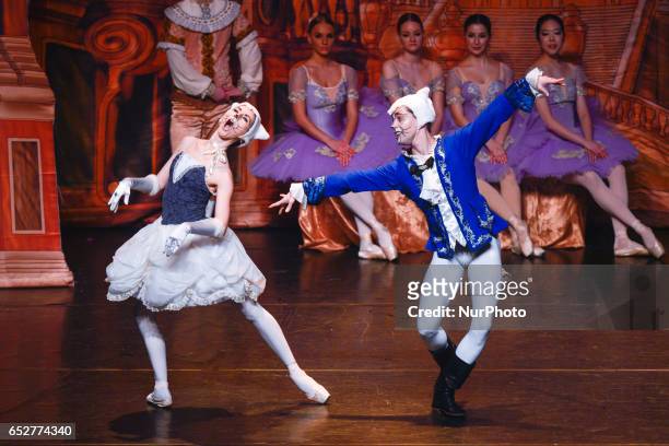 Natalia Gubanova and Alexey Gerasimov in the role of the White Cat and Puss in Boots, in 'Sleeping Beauty' performed by The Royal Moscow Ballet...