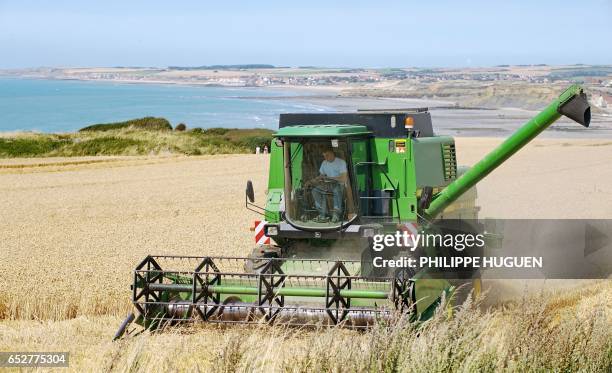 French farmer harvests a wheat field on July 31, 2009 in Boulogne-sur-Mer, northern France. AFP PHOTO / PHILIPPE HUGUEN / AFP PHOTO / PHILIPPE HUGUEN