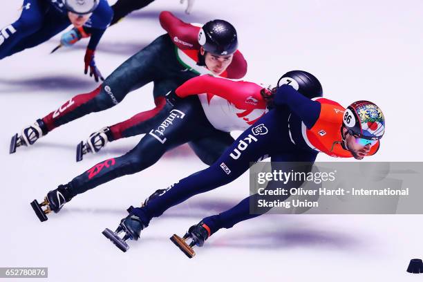 Daan Breeuwsma of Netherlands competes in the MenÂ«s 1000m quarter finals race during day two of ISU World Short Track Championships at Rotterdam...