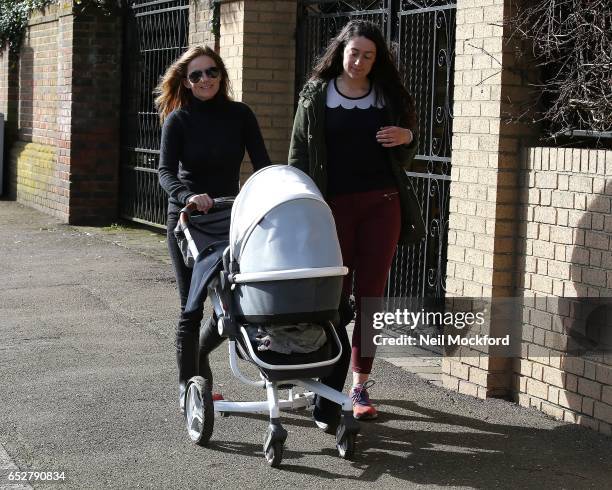 Geri Horner seen walking her new baby boy Montague George Hector in Hampstead on March 13, 2017 in London, England.