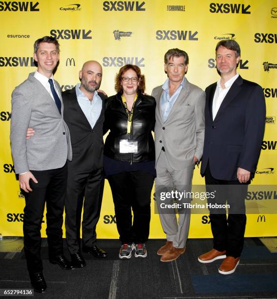 Tim Taliaferro, Philipp Meyer, Janet Pierson Pierce Brosnan and Kevin Murphy attend AMC's 'The Son' premiere and panel with Pierce Brosnan, Philipp...