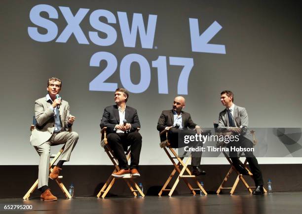 Pierce Brosnan, Kevin Murphy, Philipp Meyer and Tim Taliaferro attend AMC's 'The Son' premiere and panel with Pierce Brosnan, Philipp Meyer, Kevin...