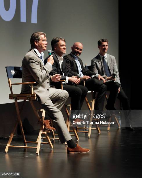 Pierce Brosnan, Kevin Murphy, Philipp Meyer and Tim Taliaferro attend AMC's 'The Son' premiere and panel with Pierce Brosnan, Philipp Meyer, Kevin...