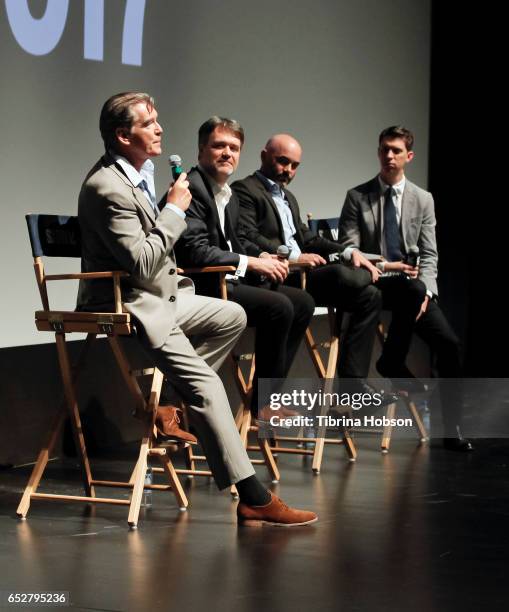 Pierce Brosnan, Kevin Murphy, Philipp Meyer and Tim Taliaferro attend AMC's 'The Son' premiere and panel with Pierce Brosnan, Philipp Meyer, Kevin...