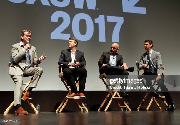 Pierce Brosnan, Kevin Murphy, Philipp Meyer and Tim Taliaferro attend AMC's 'The Son' premiere and panel with Pierce Brosnan, Philipp Meyer, Kevin...