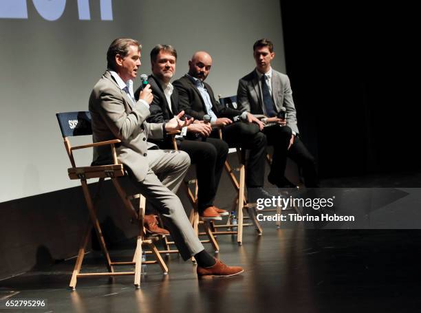 Pierce Brosnan, Kevin Murphy, Philipp Meyer and Tim Taliaferro attend AMC's 'The Son' premiere and panel with Pierce Brosnan, Philipp Meyer, Kevin...