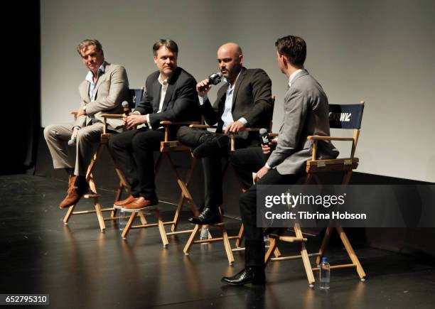 Pierce Brosnan, Kevin Murphy, Philipp Meyer and Tim Taliaferro attend AMC's 'The Son' premiere and panel with Pierce Brosnan, Philipp Meyer, Kevin...