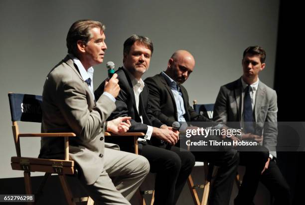 Pierce Brosnan, Kevin Murphy, Philipp Meyer and Tim Taliaferro attend AMC's 'The Son' premiere and panel with Pierce Brosnan, Philipp Meyer, Kevin...