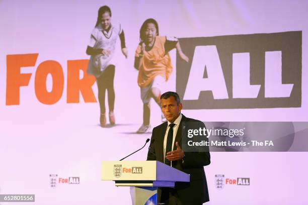 Martin Glenn, Football Association Chief Executive talks during the Women's Football Strategy Launch at Wembley Stadium on March 13, 2017 in London,...