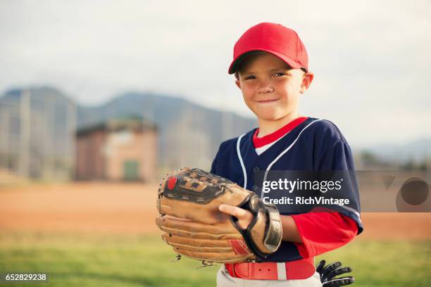 little league baseball boy portrait - catchers mitt stock pictures, royalty-free photos & images