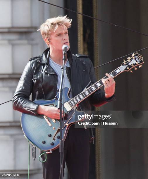 Cody Simpson performs during the launch of The Queen's Baton Relay for the XXI Commonwealth Games being held on the Gold Coast in 2018 at Buckingham...