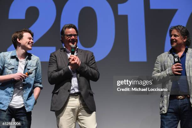 Actor Josh Wiggins and Co-Directors Andrew J. Smith and Alex Smith attend the "Walking Out" premiere during 2017 SXSW Conference and Festivals at the...