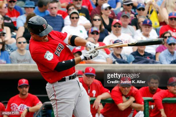 Allen Craig of the Boston Red Sox in action against the Philadelphia Phillies during a spring training game at Spectrum Field on March 12, 2017 in...