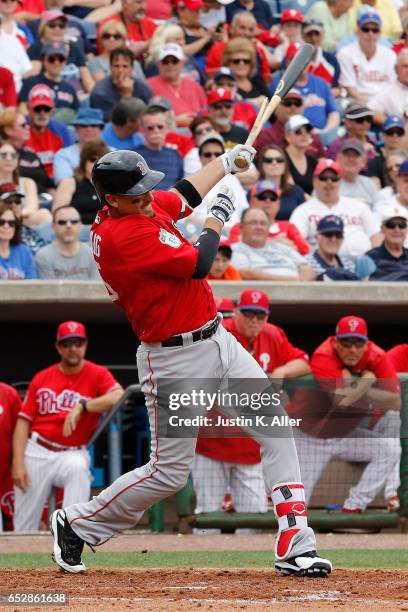 Allen Craig of the Boston Red Sox in action against the Philadelphia Phillies during a spring training game at Spectrum Field on March 12, 2017 in...