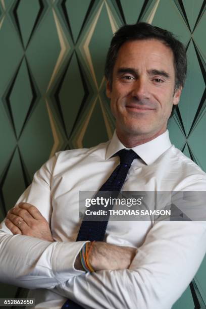 French Alexis de Gemini, CEO of Deezer France, poses in Paris, on March 13, 2017. - Fnac and Deezer have entered into an alliance that aims to give a...