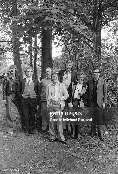 Irish folk group The Chieftains at Crystal Palace Bowl, London, 3rd July 1976. Left to right: Kevin Conneff, Derek Bell , Martin Fay , Paddy Moloney,...