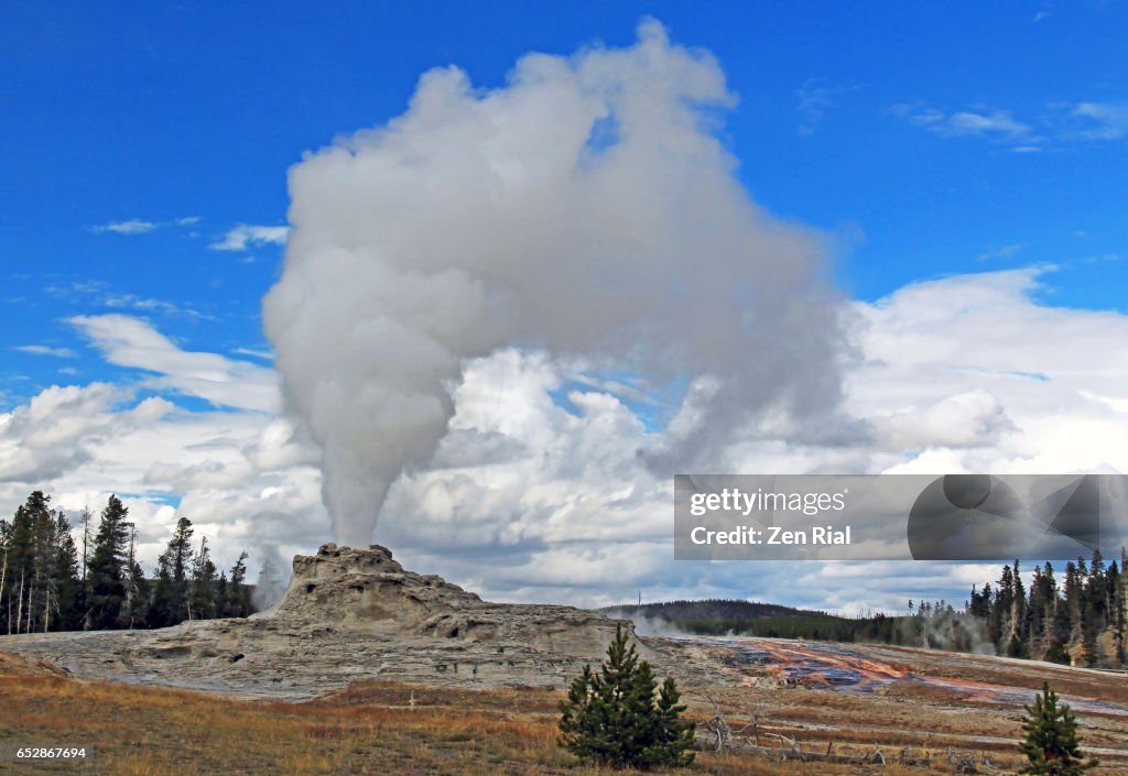 Castle Geyser in Upper Geyser Basin of Yellowstone National Park in Wyoming, USA