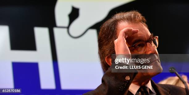 Former President of the Catalan Government and leader of Partit Democrata Europeu Catala PDECAT Artur Mas gestures during a press conference after...