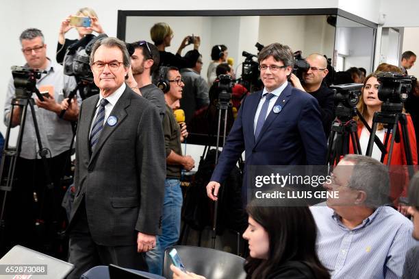 Former President of the Catalan Government and leader of Partit Democrata Europeu Catala PDECAT Artur Mas followed by President of the Catalan...