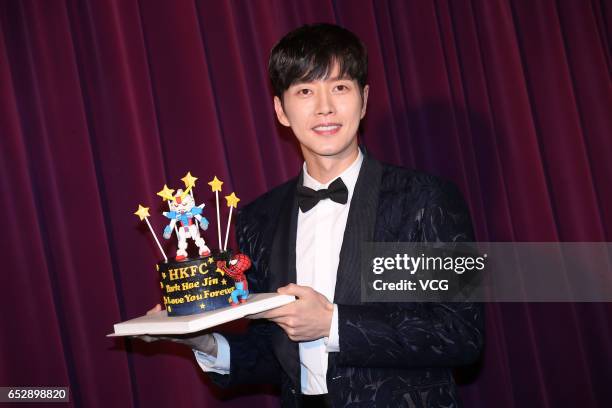 South Korean actor Park Hae-Jin attends his wax figure unveiling ceremony at Madame Tussauds on March 13, 2017 in Hong Kong, Hong Kong.