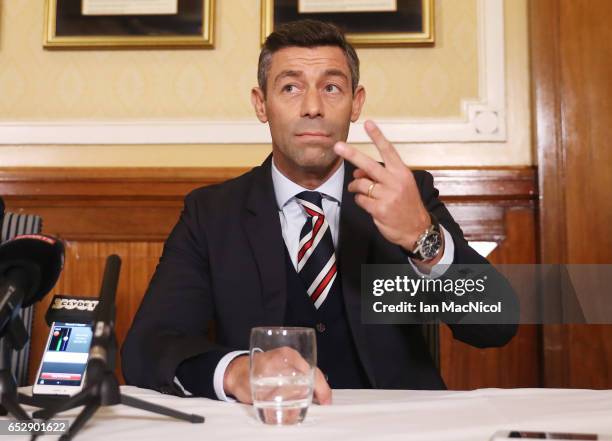 Pedro Caixinha attends a press conference as he is unveiled as the new manager of Rangers at Ibrox Stadium on March 13, 2017 in Glasgow, Scotland.
