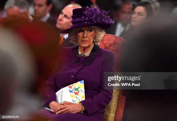 Camilla, Duchess of Cornwall attends a Commonwealth Day Service at Westminster Abbey on March 13, 2017 in London, United Kingdom.