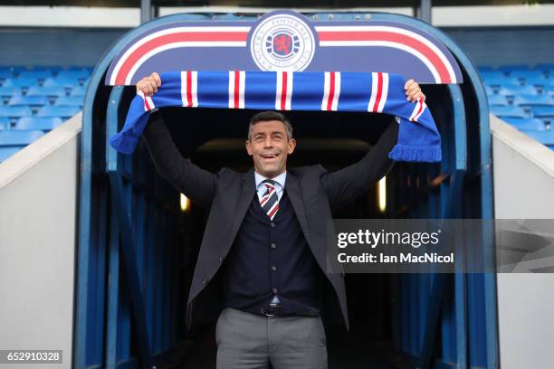 Pedro Caixinha poses at the tunnel after he is unveiled as the new manager of Rangers at Ibrox Stadium on March 13, 2017 in Glasgow, Scotland.