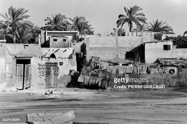 View of a destroyed tank on the road between Bethleem and Jerusalem in June 1967 during the six-day war. On 05 June 1967, Israel launched preemptive...
